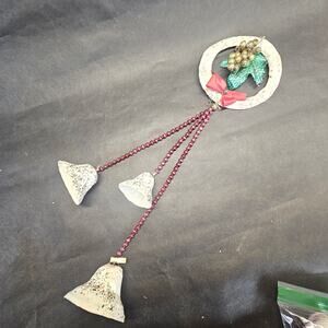 Vintage Paper Mache Glitter CHRISTMAS BELLS 17" Mercury Glass Beads Wreath Garla